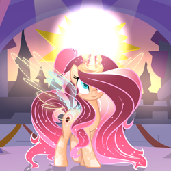 Size: 2048x2048 | Tagged: safe, artist:harmonyvitality-yt, derpibooru import, oc, oc only, pony, unicorn, artificial wings, augmented, base used, ethereal mane, horn, magic, magic wings, smiling, solo, starry mane, unicorn oc, wings