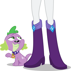 Size: 1024x1016 | Tagged: safe, artist:fangz17, derpibooru import, rarity, spike, dog, equestria girls, boots, cropped, duo, high heel boots, legs, pictures of legs, shoes, simple background, spike the dog, white background