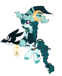 Size: 3148x3868 | Tagged: safe, artist:crazysketch101, derpibooru import, oc, oc only, oc:hannah, pony, unicorn, braid, braided tail, flying, hat, lantern, simple background, solo, tail, transparent background, witch, witch hat