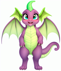Size: 768x896 | Tagged: safe, derpibooru import, machine learning generated, spike, dragon, male, open mouth, open smile, simple background, smiling, solo, white background, winged spike, wings