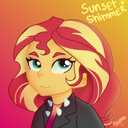 Size: 4000x4000 | Tagged: safe, artist:ginmay, derpibooru import, sunset shimmer, equestria girls, bust, female, gradient background, solo