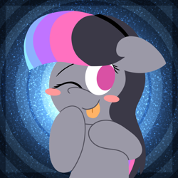 Size: 1600x1600 | Tagged: safe, artist:thebadbadger, derpibooru import, oc, oc only, oc:trisha chenery, pony, :p, blushing, tongue, tongue out