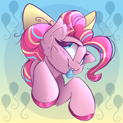 Size: 2500x2500 | Tagged: safe, artist:starcasteclipse, derpibooru import, pinkie pie, earth pony, pony, blue tongue, bow, cheek fluff, hair bow, smiling, solo, tongue, tongue out