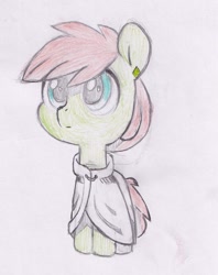 Size: 1120x1414 | Tagged: safe, artist:foxtrot3, derpibooru import, oc, oc only, oc:mentch, earth pony, blue eyes, cleric, clothes, ear piercing, earring, jewelry, piercing, robes, solo, traditional art