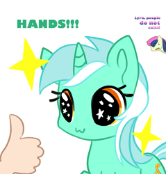 Size: 3349x3500 | Tagged: safe, artist:copster, derpibooru import, bon bon, lyra heartstrings, sweetie drops, human, pony, unicorn, female, hand, simple background, that pony sure does love hands, thumbs up, white background