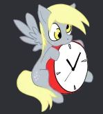 Size: 149x165 | Tagged: safe, artist:ladytechna, derpibooru import, derpy hooves, clock, gray background, picture for breezies, simple background, solo, tiny