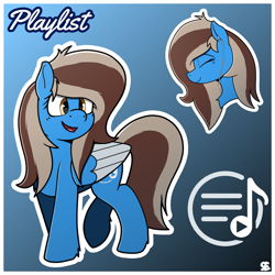 Size: 2048x2048 | Tagged: safe, artist:ponynamedmixtape, artist:sefastpone, derpibooru import, oc, oc only, oc:playlist, pegasus, pony, digital art, earbuds, female, listening to music, mare, solo, white outline