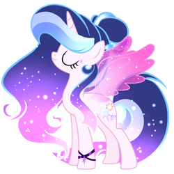 Size: 2048x2048 | Tagged: safe, artist:harmonyvitality-yt, derpibooru import, oc, oc only, pony, unicorn, artificial wings, augmented, base used, ethereal mane, eyes closed, horn, magic, magic wings, simple background, solo, starry mane, transparent background, unicorn oc, wings