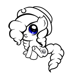Size: 330x368 | Tagged: safe, artist:keykey116, derpibooru import, oc, oc only, earth pony, pony, base used, earth pony oc, female, filly, foal, hair over one eye, hat, lineart, simple background, solo, white background