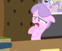 Size: 510x420 | Tagged: safe, edit, edited screencap, editor:undeadponysoldier, screencap, diamond tiara, ponyville confidential, animated, catching, cute, edited gif, paper, ponyville schoolhouse, reaction image, reversed, solo