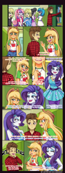 Size: 1000x2650 | Tagged: safe, artist:lucy-tan, derpibooru import, applejack, dj pon-3, octavia melody, rarity, sweetie belle, vinyl scratch, better together, equestria girls, canterlot high, cody, comic, crossover, freddy benson, lockers, love, rarity peplum dress, zack