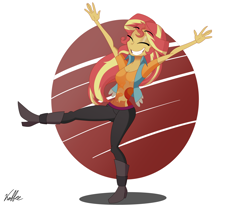 Size: 5656x4640 | Tagged: safe, artist:koffeeink, derpibooru import, sunset shimmer, human, equestria girls, boots, shoes, simple background, smiling, solo, white background