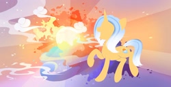 Size: 2130x1091 | Tagged: safe, artist:行豹cheetahspeed, derpibooru import, oc, oc:aurore soleilevant, pony, unicorn, cloud, light, smiling, solo, sun