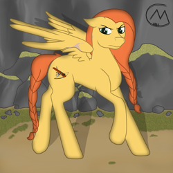 Size: 3200x3200 | Tagged: safe, alternate version, artist:maître cervidé, derpibooru import, oc, oc:flame fever, pegasus, female, scar, solo