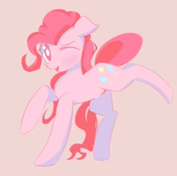 Size: 2480x2473 | Tagged: safe, artist:solid shrimp, derpibooru import, pinkie pie, earth pony, pony, female, one eye closed, open mouth, open smile, simple background, smiling, solo, wink