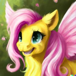 Size: 1024x1024 | Tagged: safe, derpibooru import, editor:degenlife, machine learning generated, fluttershy, pegasus, pony, female, mare, open mouth, open smile, smiling, solo, spread wings, wings