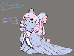 Size: 4842x3700 | Tagged: safe, artist:shadypixels, derpibooru import, oc, oc only, oc:swan song, pegasus, pony, fallout equestria, chest fluff, fallout equestria oc, female, filly, fluffy, foal, gray background, large wings, pegasus oc, simple background, solo, wings