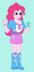 Size: 340x720 | Tagged: safe, artist:inferno55, derpibooru import, pinkie pie, human, equestria girls, belt, big breasts, boots, breasts, clothes, high heel boots, jacket, pinkie pies, shirt, shoes, skirt, solo, vest