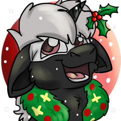 Size: 2000x2000 | Tagged: safe, artist:euspuche, derpibooru import, oc, oc only, oc:pustka, unicorn, bust, christmas, ears, floppy ears, holiday, holly, holly mistaken for mistletoe, icon, male, portrait, simple background, smiling, solo, transparent background