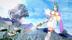 Size: 4096x2304 | Tagged: safe, artist:kokonashi, derpibooru import, princess celestia, human, 3d, armor, breasts, clothes, crown, elf ears, humanized, jewelry, koikatsu, lens flare, regalia, skirt, solo, sun, sword, weapon, wings