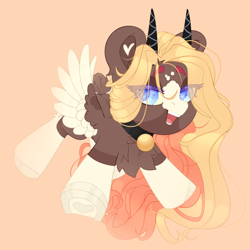 Size: 2500x2500 | Tagged: safe, artist:medkit, derpibooru import, oc, oc only, fly, hybrid, original species, pegasus, pony, accessories, bell, big eyes, blaze (coat marking), chest fluff, chibi, choker, coat markings, colored eyebrows, colored eyelashes, colored hooves, colored pupils, colored wings, deer tail, ear fluff, ears, ears up, eye clipping through hair, eyebrows, eyebrows visible through hair, eyelashes, eyes open, eyeshadow, facial markings, feather, feathered wings, female, fluffy, fluffy tail, flying, happy, heart shaped, high res, horn, horns, horseshoes, long horn, long mane, looking back, loose hair, makeup, mare, multicolored hair, open mouth, paint tool sai 2, pegasus oc, raised eyebrows, short tail, simple background, smiling, socks (coat marking), solo, spots, spread wings, tail, teeth, three quarter view, wall of tags, wings