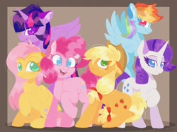 Size: 2732x2048 | Tagged: safe, artist:plushtrapez, derpibooru import, applejack, fluttershy, pinkie pie, rainbow dash, rarity, twilight sparkle, twilight sparkle (alicorn), alicorn, earth pony, pegasus, pony, unicorn, colored pupils, group shot, mane six, raised hoof, raised leg