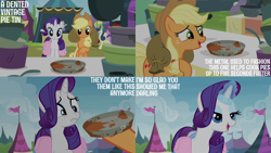 Size: 2000x1125 | Tagged: safe, derpibooru import, edit, edited screencap, editor:quoterific, screencap, applejack, berry punch, berryshine, bon bon, rarity, sweetie drops, wensley, earth pony, pony, unicorn, trade ya, background pony, bag, dented, duo focus, female, frown, glowing, glowing horn, grin, gritted teeth, horn, magic, male, mare, open mouth, open smile, pie tin, sack, smiling, stallion, teeth, vintage