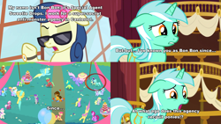 Size: 3840x2160 | Tagged: safe, derpibooru import, edit, edited screencap, screencap, berry punch, berryshine, bon bon, cheerilee, cheese sandwich, cloudchaser, derpy hooves, diamond mint, drizzle, flitter, green jewel, lyra heartstrings, meadow song, minuette, parasol, rainbowshine, sassaflash, serena, sunshower raindrops, sweetie drops, tropical spring, twinkleshine, earth pony, pegasus, unicorn, pinkie pride, slice of life (episode), birthday cake, birthday candles, birthday party, cake, candle, cinnamon swirl, colt cheese sandwich, comic, crying, decoration, female, filly, filly bon bon, filly cheerilee, filly derpy, filly lyra, filly minuette, flower, foal, food, fridge horror, fridge horror in the comments, fridge logic, grass, hat, headcanon in the comments, party, party hat, sad, secret agent sweetie drops, sunglasses, text, the implications are horrible, town hall, unfortunate implications, watch, welly, window, wristwatch, younger
