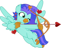 Size: 6341x5000 | Tagged: safe, artist:jhayarr23, derpibooru import, oc, oc only, oc:sea lilly, classical hippogriff, hippogriff, absurd resolution, arrow, bow (weapon), commission, heart, holiday, simple background, transparent background, valentine's day, ych result