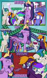 Size: 1920x3168 | Tagged: safe, artist:alexdti, derpibooru import, twilight sparkle, twilight sparkle (alicorn), oc, oc:bright comet, oc:purple creativity, oc:star logic, oc:violet moonlight, alicorn, pegasus, pony, unicorn, comic:quest for friendship, colt, female, filly, foal, male, misspelling, starry eyes, wingding eyes