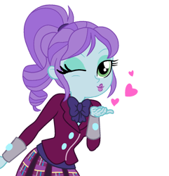 Size: 1244x1288 | Tagged: safe, artist:rainbowstarcolour262, derpibooru import, crystal lullaby, human, equestria girls, blowing a kiss, bowtie, clothes, crystal prep academy uniform, cute, female, one eye closed, ponytail, school uniform, simple background, solo, transparent background, wink