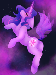 Size: 2048x2732 | Tagged: safe, artist:plushtrapez, derpibooru import, twilight sparkle, twilight sparkle (alicorn), unicorn twilight, alicorn, pony, unicorn, ascension, butt, ears, ethereal wings, eyes closed, floppy ears, plot, solo, wings