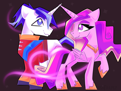 Size: 2732x2048 | Tagged: safe, artist:plushtrapez, derpibooru import, princess cadance, shining armor, alicorn, pony, unicorn, duo, female, male, missing cutie mark, raised hoof, raised leg, shiningcadance, shipping, straight, white pupils