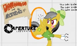 Size: 512x307 | Tagged: safe, derpibooru import, daring do, pony, aperture science, female, mare, portal (valve), text, the cake is a lie, video game