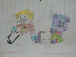 Size: 900x675 | Tagged: safe, artist:swordsparks, derpibooru import, twilight sparkle, bird, blue jay, pony, unicorn, blondecai, clothes, colored pencil drawing, crossover, crossover shipping, duo, female, lined paper, lying down, male, mordecai, mordetwi, photo, prone, regular show, rough sketch, shipping, sitting, straight, sweater, traditional art