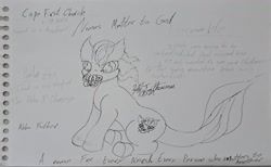 Size: 1652x1020 | Tagged: safe, artist:lilyfathom, derpibooru import, dragon, hybrid, pony, bible, capefirstchurch, christianity, ink drawing, notebook, pacifier, ponified, religious, sermon, sketch, solo, traditional art, youtube