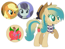 Size: 593x445 | Tagged: safe, artist:cintiasi, derpibooru import, applejack, coloratura, oc, oc:aurora, earth pony, pony, base used, earth pony oc, female, freckles, grin, magical lesbian spawn, mare, offspring, parent:applejack, parent:coloratura, parents:rarajack, screencap reference, simple background, smiling, transparent background