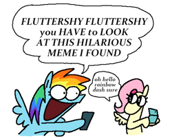 Size: 1972x1596 | Tagged: safe, artist:punkittdev, derpibooru import, fluttershy, rainbow dash, pegasus, pony, 3ds, cellphone, dialogue, duo, female, hoof hold, mare, phone, simple background, smartphone, speech bubble, white background, yelling