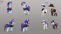 Size: 5120x2880 | Tagged: safe, artist:mozgan, derpibooru import, rarity, pony, unicorn, fallout equestria, bowler hat, clothes, coat, gaiters, glasses, hat, jacket, leather jacket, ministry mares, necktie, older, older rarity, skirt, solo, vest