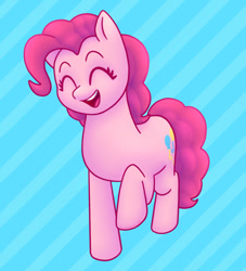 Size: 720x792 | Tagged: safe, artist:castawayke, derpibooru import, pinkie pie, earth pony, pony, ^^, eyes closed, open mouth, open smile, smiling, solo, striped background