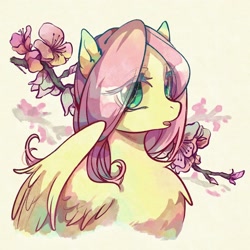 Size: 2048x2048 | Tagged: safe, artist:tkotu1, derpibooru import, fluttershy, pegasus, pony, bust, female, mare, traditional art, watercolor painting