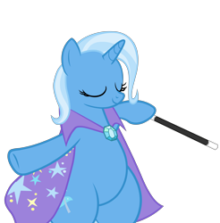 Size: 5600x5681 | Tagged: safe, artist:mlpmvguy, derpibooru import, trixie, pony, unicorn, absurd resolution, bipedal, cape, chubby, clothes, cute, eyes closed, female, hind legs, magic wand, mare, plump, simple background, smiling, solo, transparent background, trixie's cape, wand, wide hips