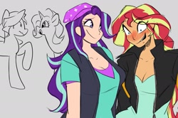 Size: 1885x1250 | Tagged: safe, artist:ecstasydemon, derpibooru import, starlight glimmer, sunset shimmer, human, pony, unicorn, duo, female, humanized, lesbian, shimmerglimmer, shipping