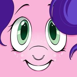 Size: 400x400 | Tagged: safe, artist:sleebyeba, derpibooru import, oc, oc only, pony, close-up, face, female, grin, nose piercing, nose ring, not pipp petals, piercing, smiling