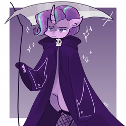 Size: 2048x2048 | Tagged: safe, artist:dmitrymemovznok, derpibooru import, starlight glimmer, pony, unicorn, bipedal, female, grim reaper, scythe, solo