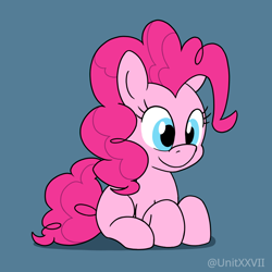 Size: 900x900 | Tagged: safe, artist:unitxxvii, derpibooru import, pinkie pie, earth pony, pony, blue background, female, simple background, solo