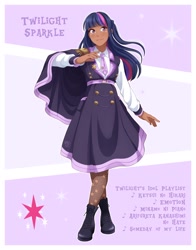 Size: 1606x2048 | Tagged: safe, artist:applesartt, derpibooru import, twilight sparkle, human, clothes, dark skin, female, humanized, idol, solo