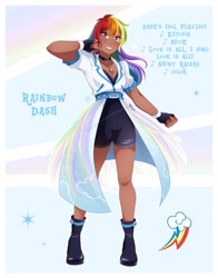 Size: 1606x2048 | Tagged: safe, artist:applesartt, derpibooru import, rainbow dash, human, clothes, dark skin, female, humanized, idol, solo