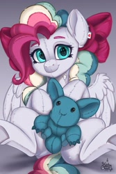 Size: 1736x2600 | Tagged: safe, artist:kirby_orange, derpibooru import, oc, oc only, oc:sky sorbet, original species, pegasus, pony, art trade, cute, female, plush pony, plushie, solo, toy, wings