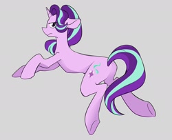 Size: 1543x1250 | Tagged: safe, artist:ecstasydemon, derpibooru import, starlight glimmer, pony, unicorn, butt, concave belly, featureless crotch, female, frown, gray background, mare, plot, simple background, solo